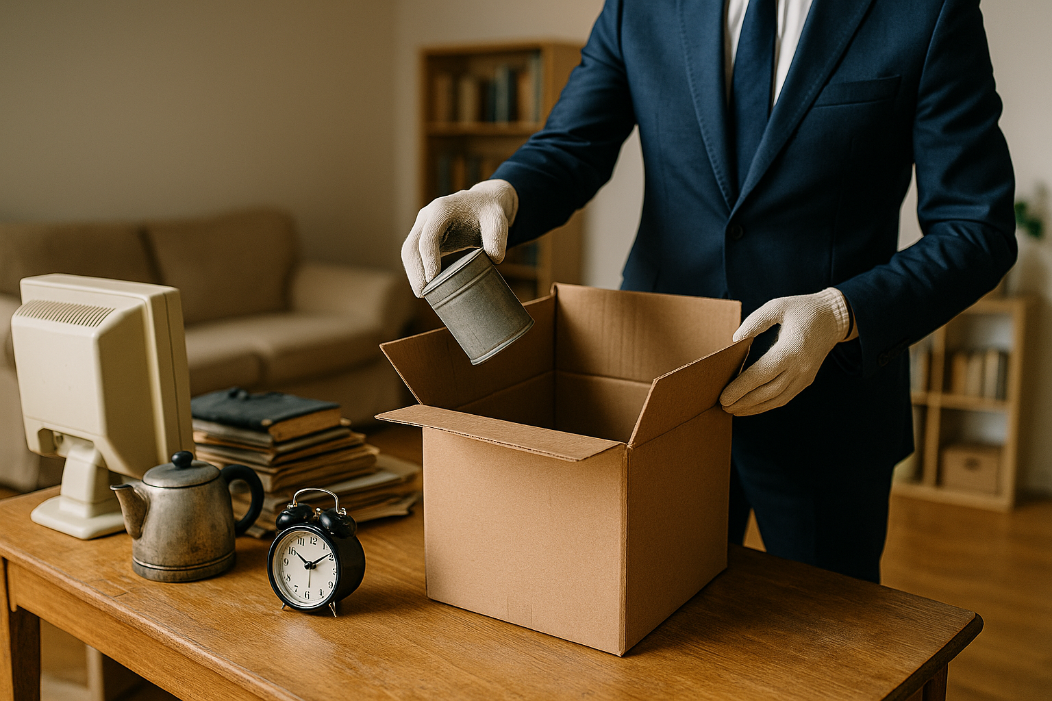 Mitarbeiter packt Kartons für professionelle Entrümpelung